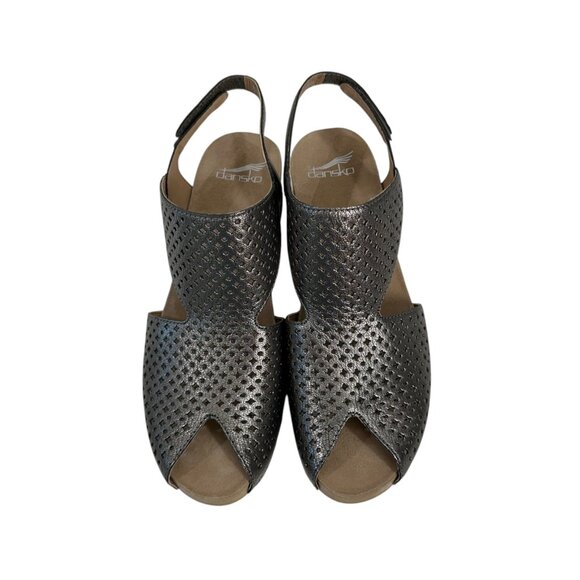 Dansko Teagan Women Metallic Perforated Leather Peep Toe Slingback Sandals SZ 39 - Picture 10 of 11